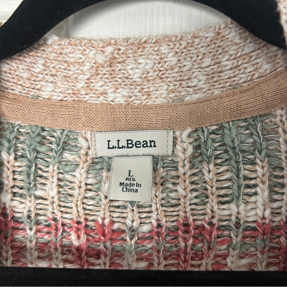 L.L. Bean women’s cotton rag sweater. Open cardigan fair isle. Size large - Picture 2 of 5